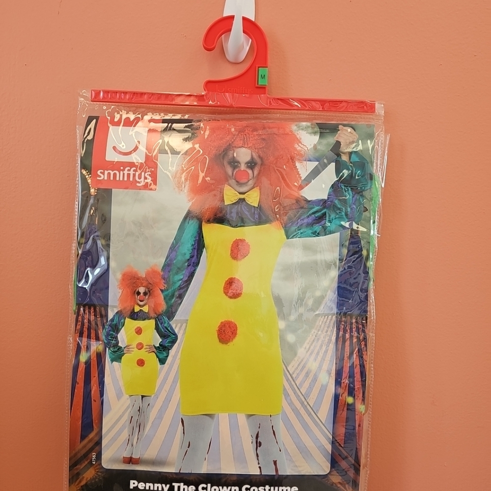 NWT Smiffys Women's Size Medium Penny The Clown Halloween Costume Dress Nose